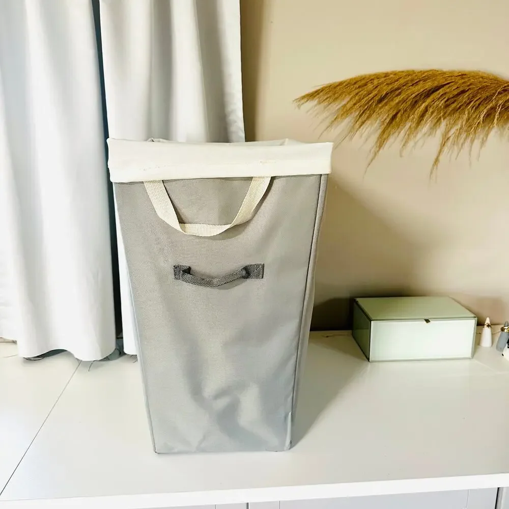 Silver Grey Laundry Hamper Handle Cloth Storage Basket White Mesh Removable Bag